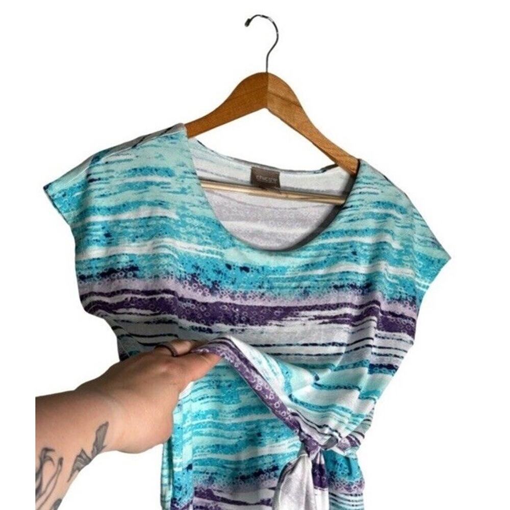 Chico’s Dress Coastal Midi Size Small Summer Colorful Blue Purple Beach - Picture 3 of 9